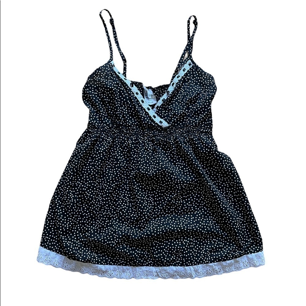 Oh! Mama Black and white polkadot spaghetti strap lace maternity tank top cami